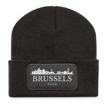 Silhouette de Bruxelles, Bruxelles Belgique - Beanie recyclé à patch - charbon - Devant