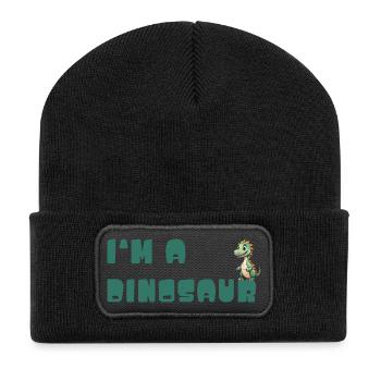 Je suis un dinosaure – conception typographique ludique - Beanie recyclé à patch - noir - Devant