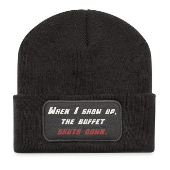 Buffet - Foodie Spruch - Recycelte Patch Beanie - Dunkelgrau - Vorne