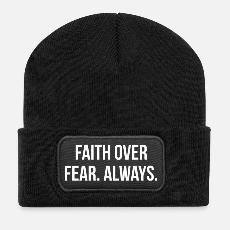 FAITH OVER FEAR. ALWAYS. | Greyline Official - Recycelte Patch Beanie - Schwarz