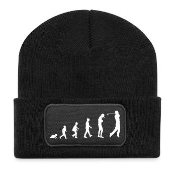 Entwicklung vom Baby zum Golfer / Golf Sport - Recycelte Patch Beanie - Schwarz - Vorne