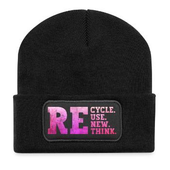 Recycle Reuse Renew Rethink eco-friendly ecology recycle - Recycled Patch Beanie - black - Front