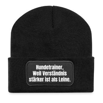 Hundetrainer: Verstand stärker als Leine - Recycelte Patch Beanie - Schwarz - Vorne