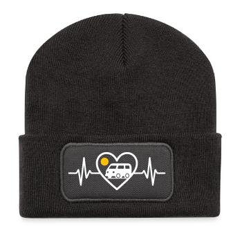 Vanlife Heart Travel Road Freedom Campervan - Recycled Patch Beanie - dark grey - Front