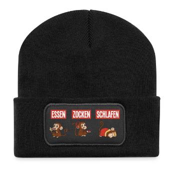 Food Gaming Sleeping Gamer Saying - Recycled Patch Beanie - black - Front