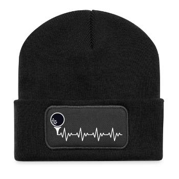 Golf Golfer Golfball EKG Herzschlag Herzfrequenz - Recycelte Patch Beanie - Schwarz - Vorne