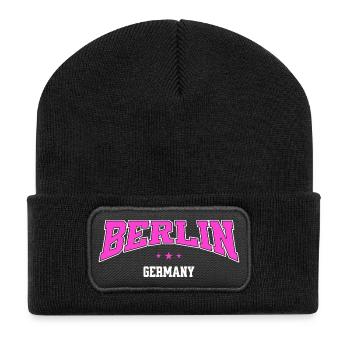 Berlin College style Allemagne Lettres rose - Beanie recyclé à patch - noir - Devant