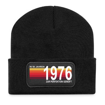 Retro 50th Birthday Vintage 1976 Perfection - Recycled Patch Beanie - black - Front