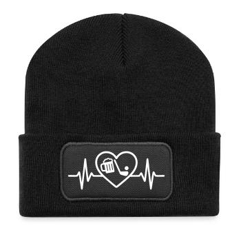 Heart Golf Bier - Recycelte Patch Beanie - Schwarz - Vorne