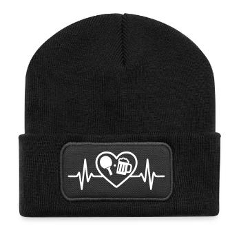 Herz-Tischtennis-Bier-Tischtennis-Tischtennis-Tischtennis-Tischtennis-Tischtennis-Tischtennis-Becken-Ping-Pong - Recycelte Patch Beanie - Schwarz - Vorne