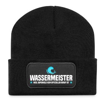 Wassermeister Spruch - Recycelte Patch Beanie - Schwarz - Vorne