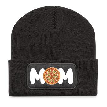 Maman Pizza Lover, cadeau de nourriture drôle pour elle - Beanie recyclé à patch - charbon - Devant