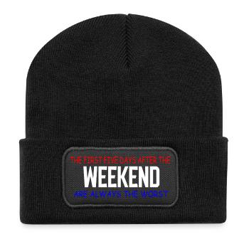 Wochenendblues: Die ersten fünf Tage - Recycelte Patch Beanie - Schwarz - Vorne