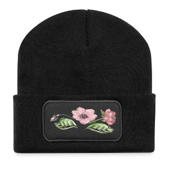 Blütenranke - Recycelte Patch Beanie - Schwarz - Vorne