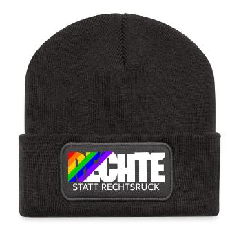 Les droits de l’homme au lieu d’un virage à droite – arc-en-ciel - Beanie recyclé à patch - charbon - Devant