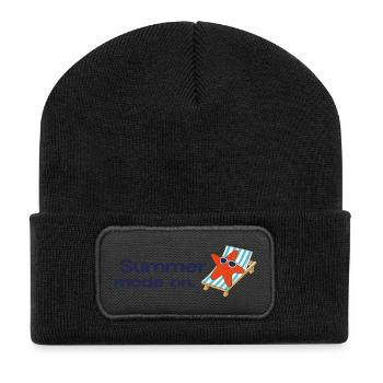 Summer mode on – Urlaub Sonne Meer Statement - Recycelte Patch Beanie - Schwarz - Vorne