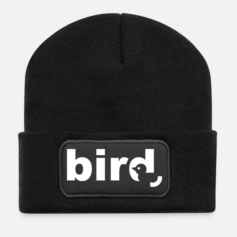 Bird White Text - Recycelte Patch Beanie - Schwarz
