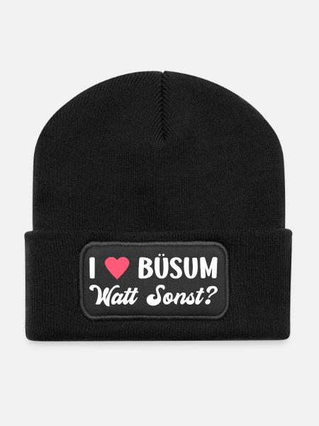 BÜSUM WATT SONST? Nordsee Urlaub Lustiges - Recycelte Patch Beanie - Schwarz