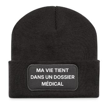 Mein Leben passt in eine medizinische Akte - Recycelte Patch Beanie - Dunkelgrau - Vorne