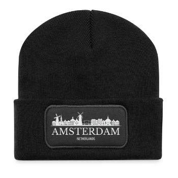 Amsterdam skyline, Amsterdam Netherlands - Recycled Patch Beanie - black - Front