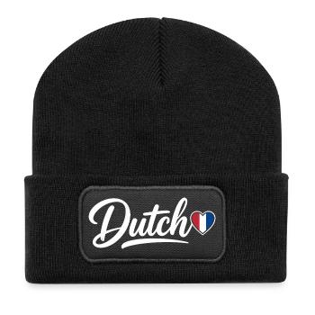 Dutch Script with Flag Heart Fan Patriotic - Recycled Patch Beanie - black - Front