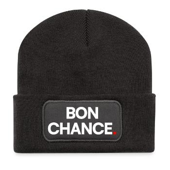 VIEL GLÜCK | Minimalistischer humoristischer Ausdruck - Recycelte Patch Beanie - Dunkelgrau - Vorne