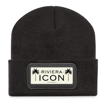 Riviera-Symbol Logo Schwarz Beige - Recycelte Patch Beanie - Dunkelgrau - Vorne