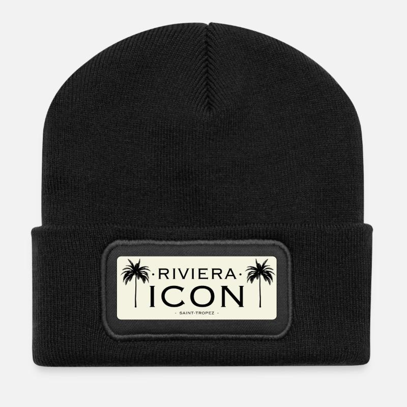 Riviera-Symbol Logo Schwarz Beige - Recycelte Patch Beanie - Schwarz