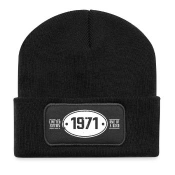 1971 Geburtstag 1971 - Recycelte Patch Beanie - Schwarz - Vorne
