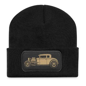 Illustration Hot Rod Vintage – Voiture V8 Custom - Beanie recyclé à patch - noir - Devant