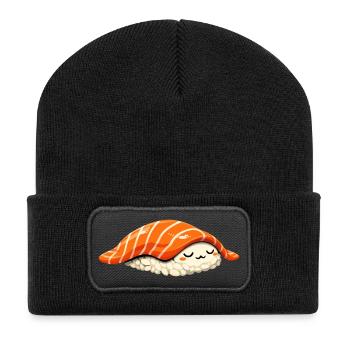 Sleeping Nigiri – Retro Japan Sushi Illustration - Recycelte Patch Beanie - Schwarz - Vorne