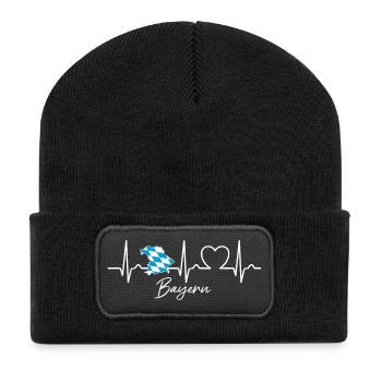 Bayern Landkarte mit Herzkurve | EKG | Puls - Recycelte Patch Beanie - Schwarz - Vorne