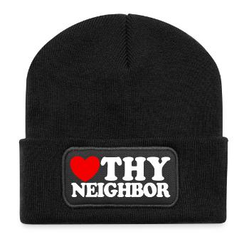 Liebe deinen Nächsten – Christlicher Glaube –Jesus - Recycelte Patch Beanie - Schwarz - Vorne