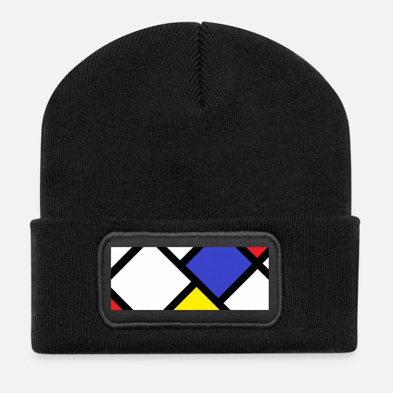 Gegenkomposition nach "De Stijl" - Recycelte Patch Beanie - Schwarz