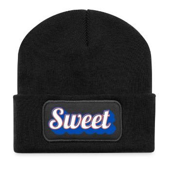 Sweet Retro Schriftzug Vintage - Recycelte Patch Beanie - Schwarz - Vorne