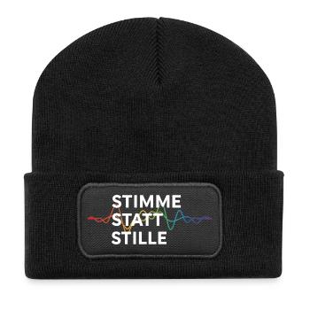 Stimme Statt Stille Statement Spruch Pride - Recycelte Patch Beanie - Schwarz - Vorne