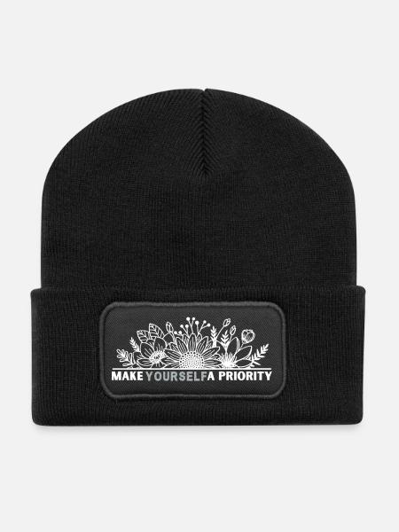 Flower Mandala Priority on You - Recycled Patch Beanie - black