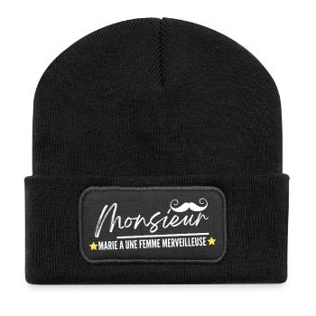 Monsieur Marie A Une Femme Merveilleuse - Beanie recyclé à patch - noir - Devant