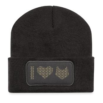 Ich Herz Katzen von Small Cat Faces - Recycelte Patch Beanie - Dunkelgrau - Vorne