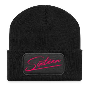 16. Geburtstag Geschenkidee - Recycelte Patch Beanie - Schwarz - Vorne
