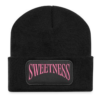 Sweetness Curve Pink Typografie - Recycelte Patch Beanie - Schwarz - Vorne