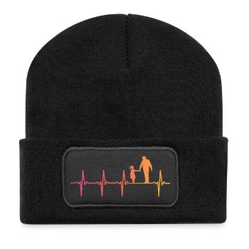 Vater und Tochter Sonnenuntergang Herzschlag Papa, Tochter - Recycelte Patch Beanie - Schwarz - Vorne