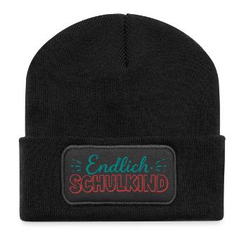 Endlich Schulkind Schulstart - Recycelte Patch Beanie - Schwarz - Vorne