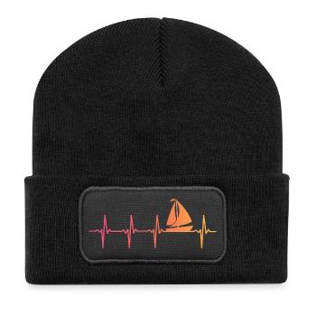 Sunset Sailing Boat Heartbeat Sail - Recycelte Patch Beanie - Schwarz - Vorne