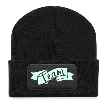 Team Ribbon Schriftzug - Recycelte Patch Beanie - Schwarz - Vorne