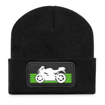 Motorrad fahren Motorradfahrer Motorradfahrerin - Recycelte Patch Beanie - Schwarz - Vorne