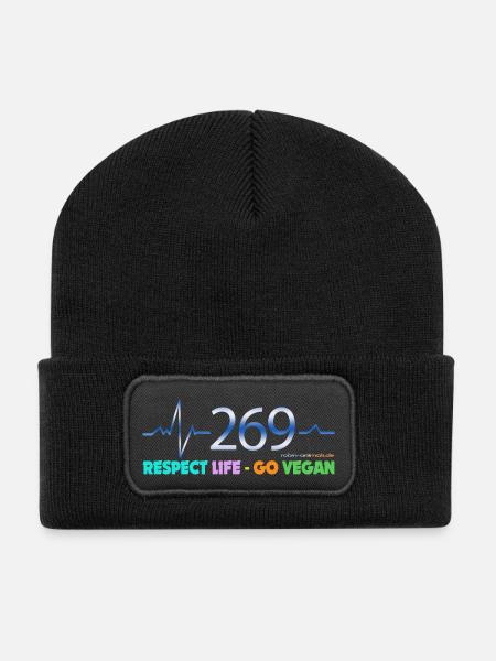 269 RESPECT LIFE - Recycelte Patch Beanie - Schwarz
