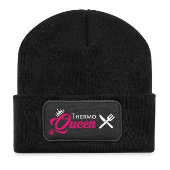 Thermo Queen | Kochen Backen Köchin Küche Mix - Recycelte Patch Beanie - Schwarz - Vorne