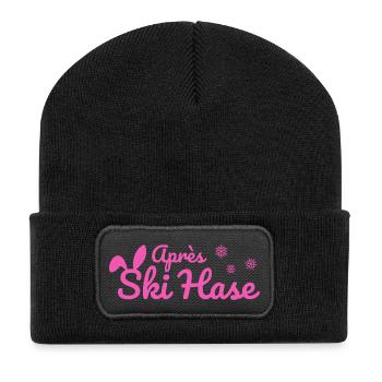 Apres Ski Hase Skihase Après Ski Party Schnee pink - Recycelte Patch Beanie - Schwarz - Vorne