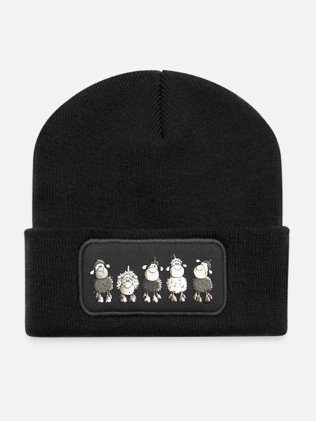 Funny Sheep - Schaf - Schafe - Recycelte Patch Beanie - Schwarz